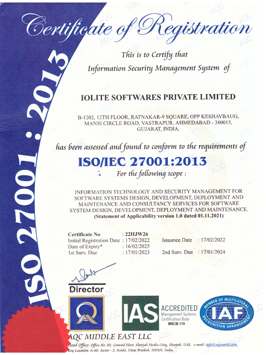 ISO 27001:2013 Certificate