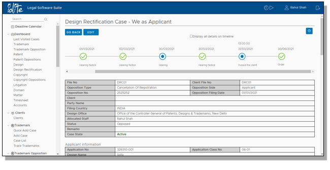 Design Rectification & Cancellation Docketing